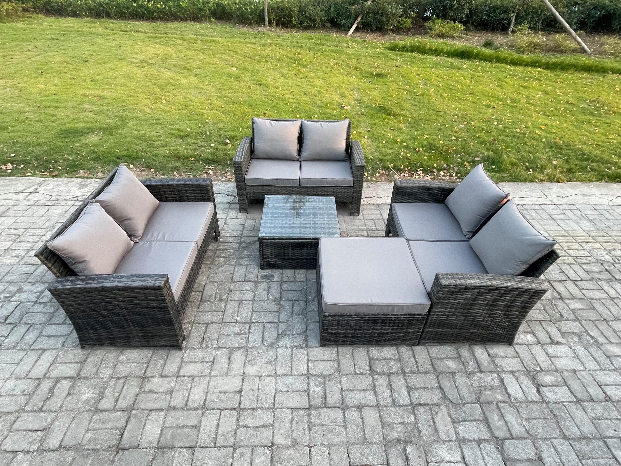 GARTENSOFA Hohe Rückenlehne Polyrattan Dunkelgrau 7-Sitzer - Dunkelgrau, Metall - Fimous