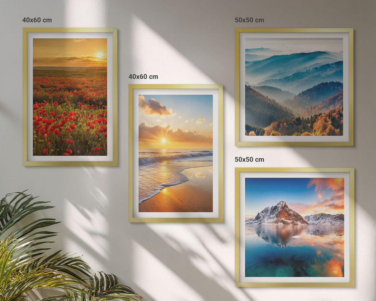 WANDBILDER 4er Set - 50x50 cm & 40x60 cm Goldrahmen - Landschaften aus Bergen und Meeren im Westen - Goldfarben, Kunststoff (50/50cm) - ArtPrintCave