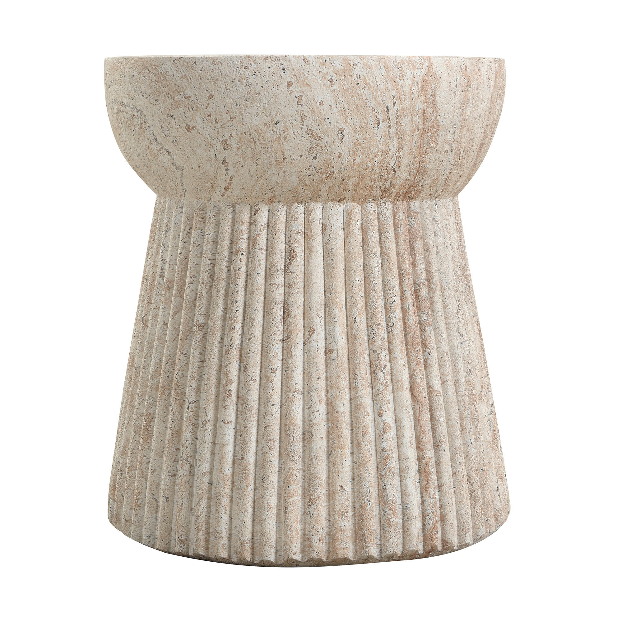 GARTEN BEISTELLTISCH MgO Travertinoptik - Beige, Metall (38/38/43cm) - ComfortXL