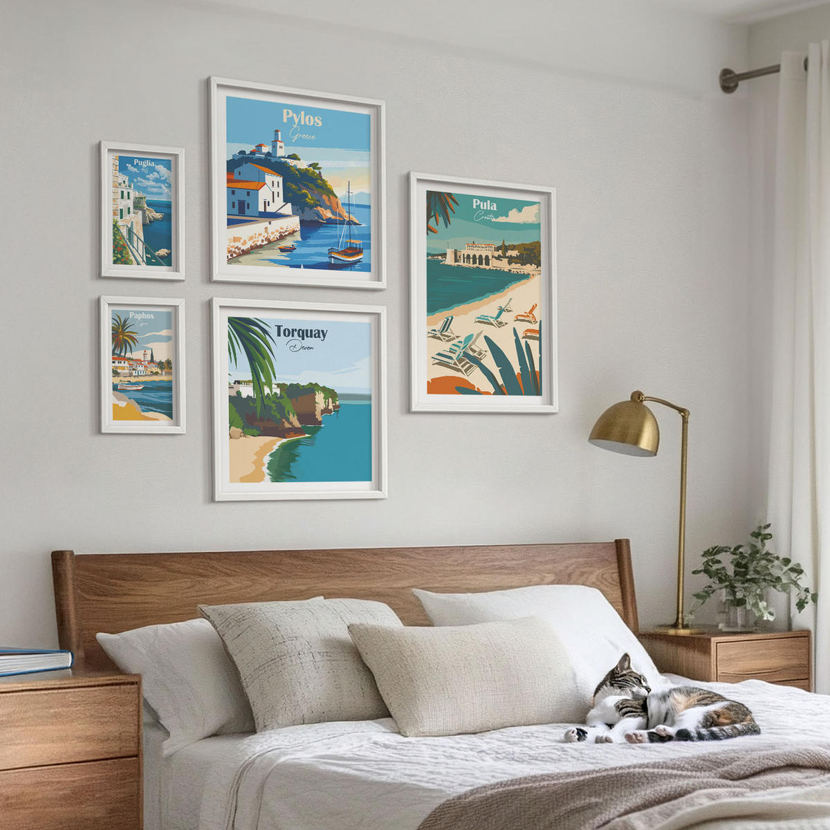 BILDER SET 5er Set - 50x50 cm & 20x30 cm & 40x60 cm Weißer Rahmen - Italienische Küstenstädte - Weiß, Kunststoff (40/60cm) - TULUP