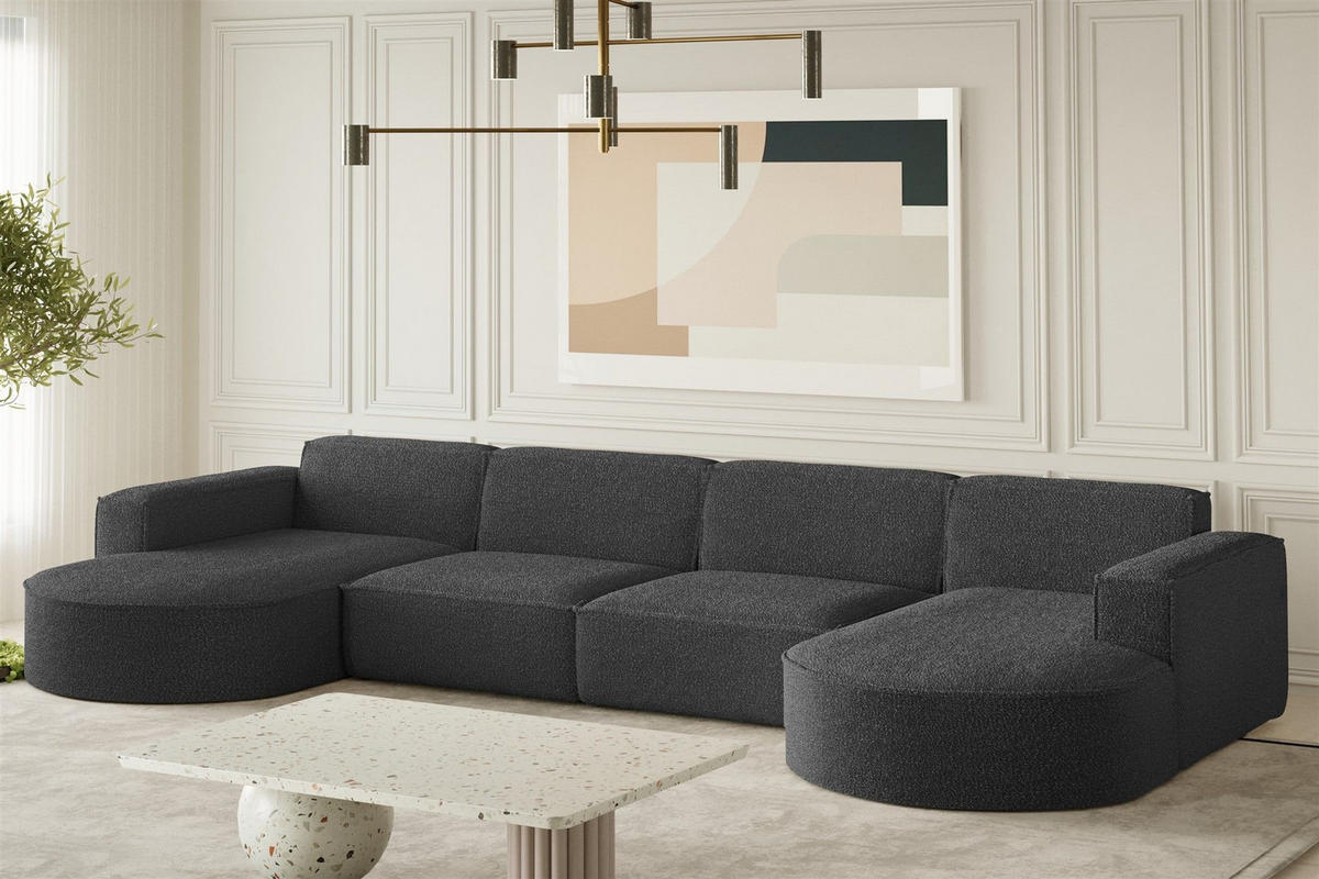 WOHNLANDSCHAFT Palma Xl In Ascot - Graphitfarben, Holzwerkstoff/Textil (382/78/165cm) - Fun Möbel