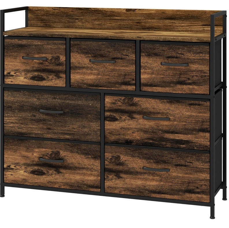 KOMMODE 98/29/85 cm in Braun mit 7 Stoffschubladen und Ablage - Braun, Holzwerkstoff (98/85/29cm) - Flora Grace