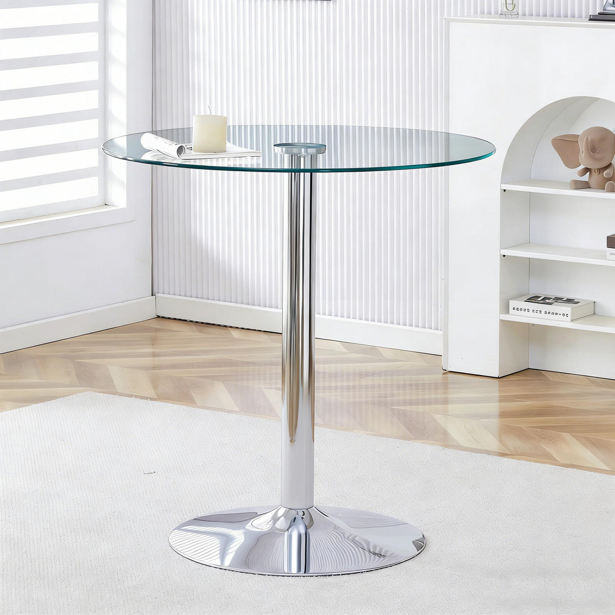 BARTISCH 89/89/92 cm Transparent Silber aus Glas und Metall pflegeleicht - Silberfarben, Glas (89/89/92cm) - OKWISH