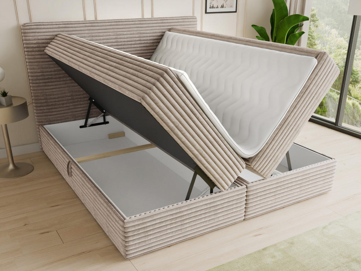 BOXBETT Mollo - 160x200 - beige (Tilia 03, Cord) - Beige/Schwarz, Holz/Holzwerkstoff (160/200cm) - Sofnet