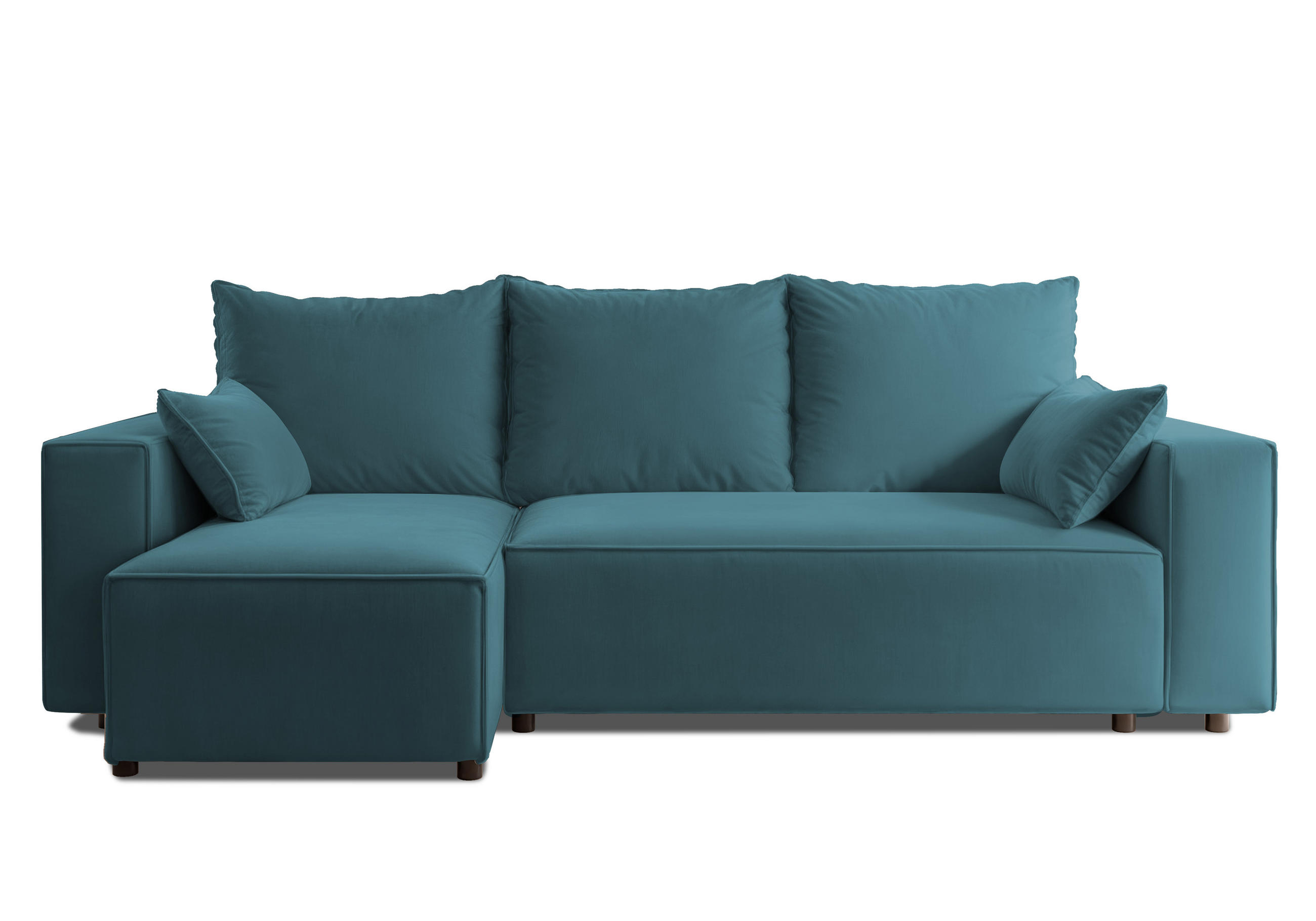 ECKSOFA Tobi mit Bettkasten und Schlaffunktion, L-Form, Velourstoff, Universal - Türkis, Holzwerkstoff (246/145cm) - 4ALL HOME