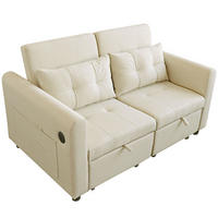SCHLAFSOFA 142/85/83 cm Beige mit USB, Armlehnentaschen und Kissen - Beige, Textil (142/83/85cm) - Oxeza