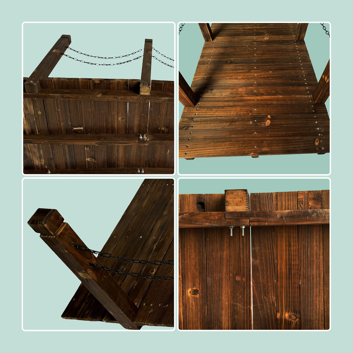 GARTENBRÜCKE Braun Tannenholz Ketten 55x150x67 cm - Braun, Holz/Metall (67/150/55cm) - Relaxdays