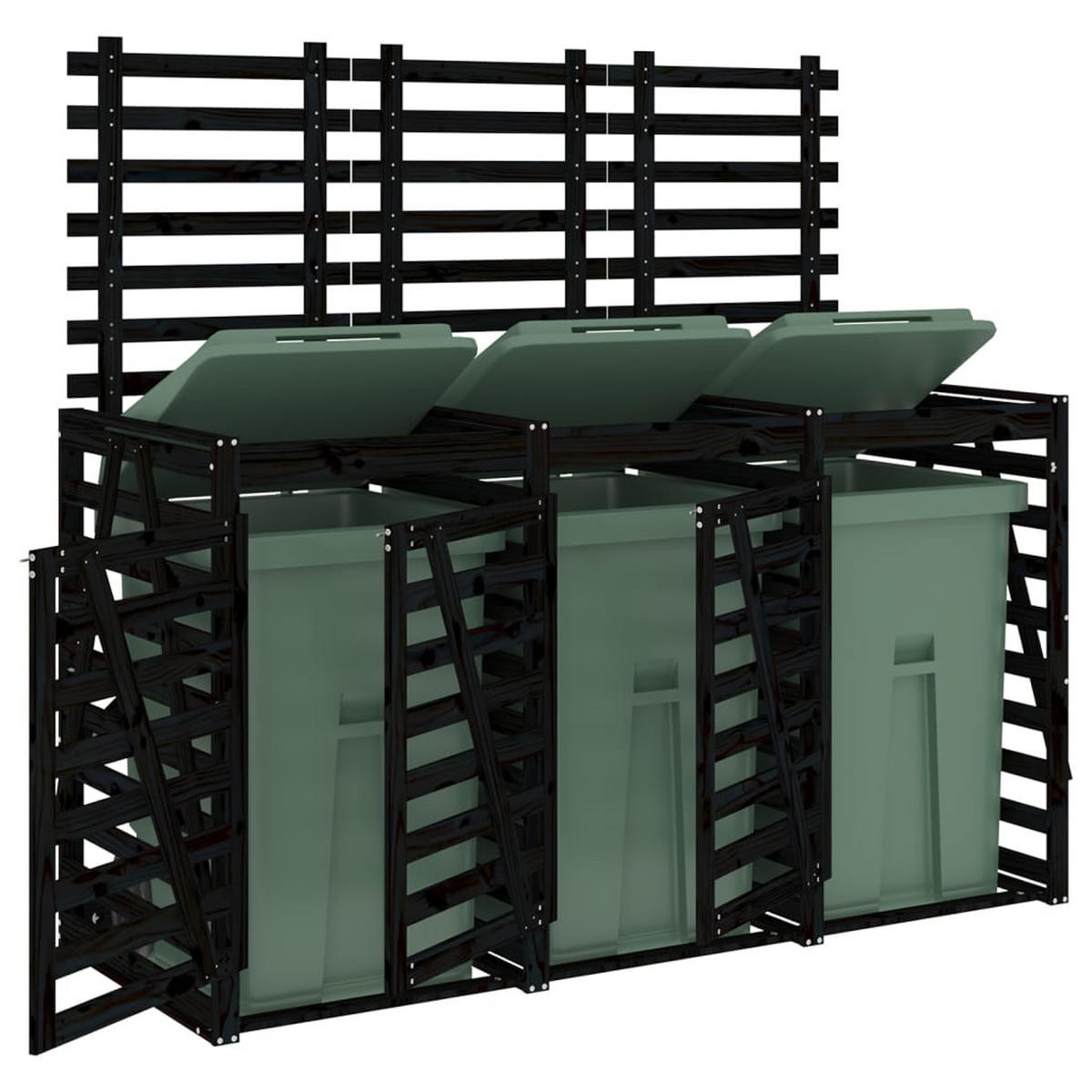 3ER Mülltonnenbox Kiefernholz BOUMI | 240x91,5x128,5cm Schwarz | Für 3 Tonnen - Schwarz, Holz (240/128.5/91.5cm) - DELUKE