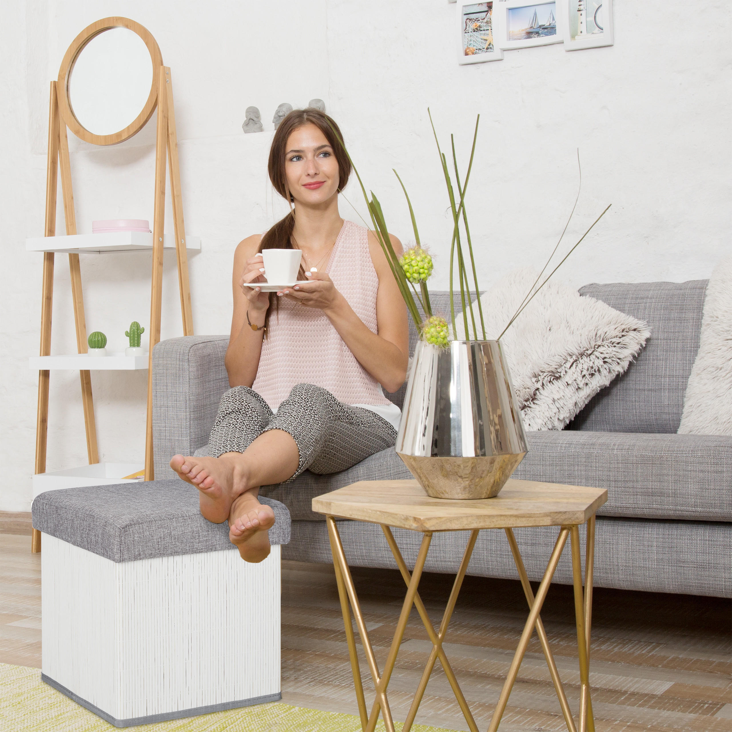 SITZHOCKER - Weiß, Holz/Holzwerkstoff (35/36/35cm) - Relaxdays