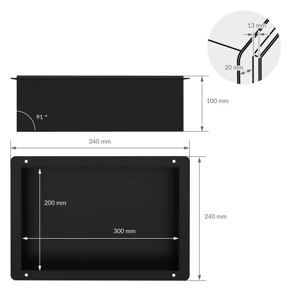 DUSCHNISCHE Schwarz 30/20 cm - Schwarz, Metall (24/10/34cm) - LuxeBath