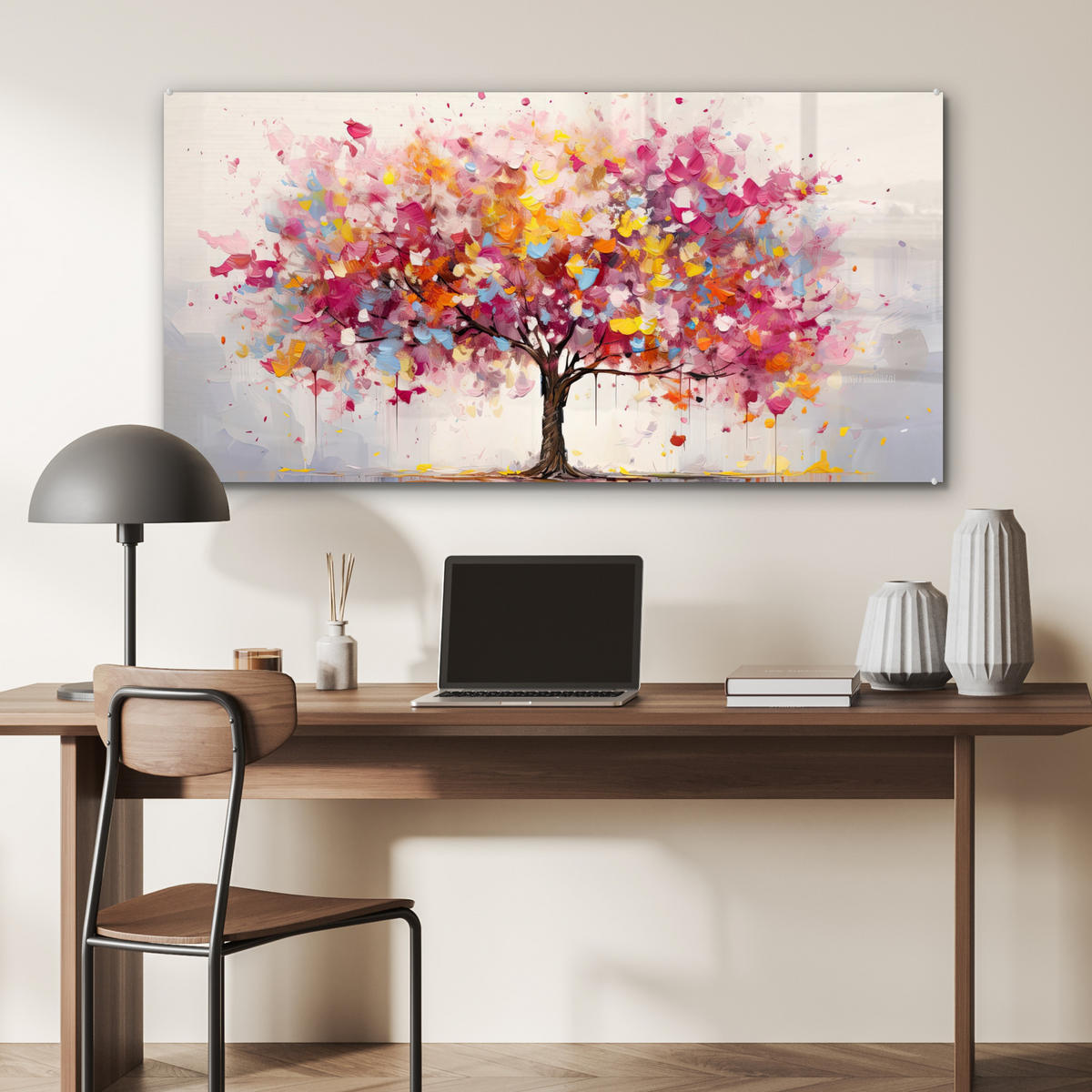 OBRAZ NA AKRYLOVOM SKLE Akvarel - Strom - Umenie - Abstraktné 120x60 cm - viacfarebná, sklo (120/60cm) - MuchoWow