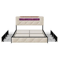 POLSTERBETT 160x200 cm - Doppelbett mit Stauraumkopfteil - 4 Schubladen und LED-Beleuchtung - ohne Matratze - Beige - Beige, Textil (160/200cm) - DELFA