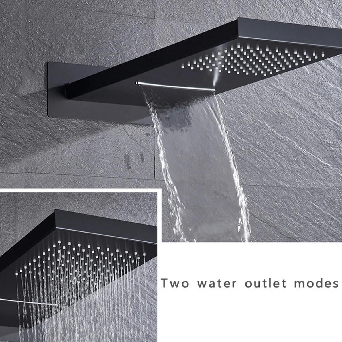 ÜBERKOPFBRAUSESET Thermostat Edelstahl 304, Schwarz, Mit Wasserfall - Schwarz, Metall (22/30/52cm) - Kaket