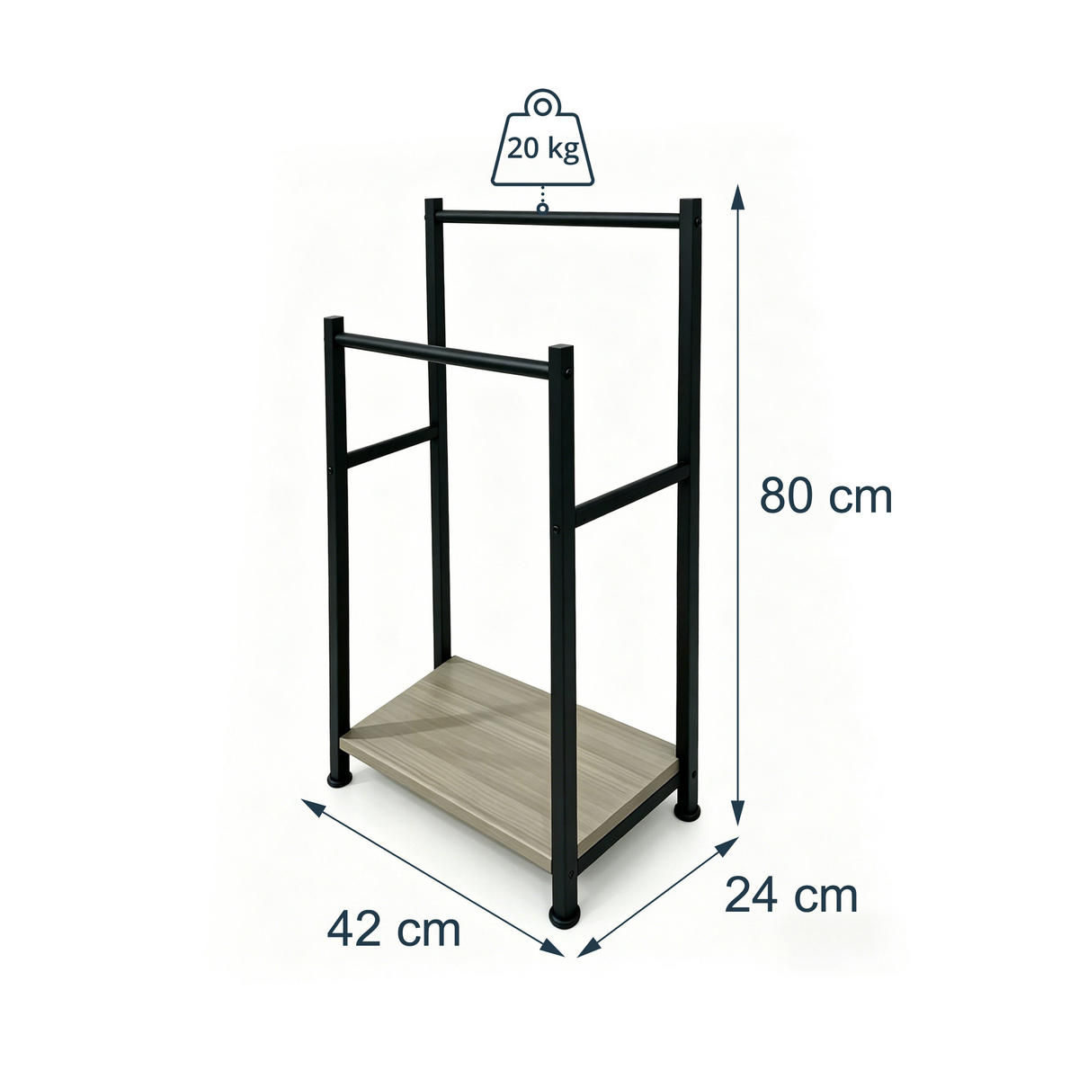 HANDTUCHSTÄNDER Schwarz-Grau Holzoptik mit Ablage 80 cm - Hellbraun/Schwarz, Holzwerkstoff/Metall (42/80/24cm) - Relaxdays