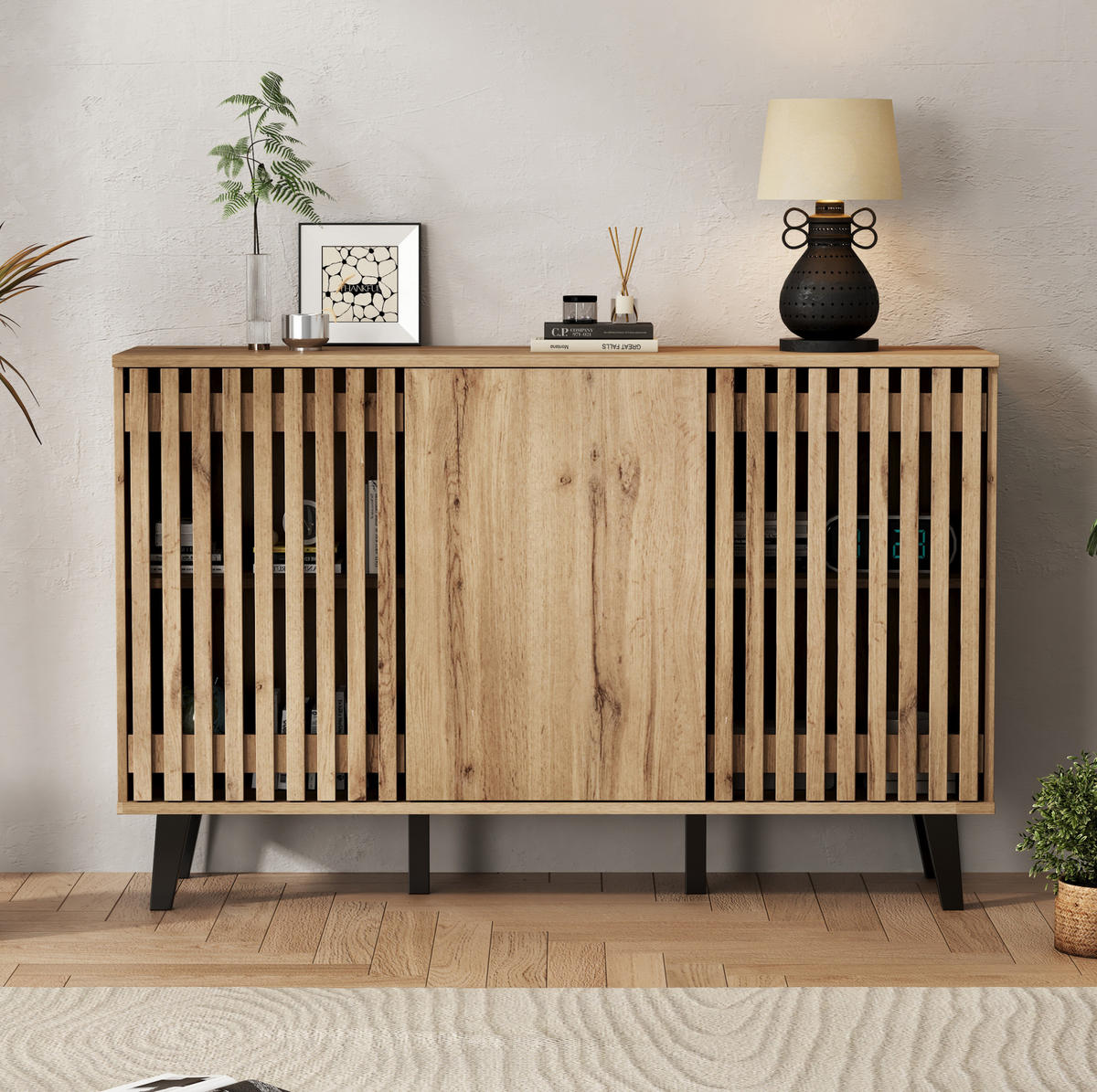 WOHNWAND / Lowboard 180/40/55 cm mit Sideboard 150/40/95 cm in Naturholzoptik - Hellbraun, Holzwerkstoff (180/55/40cm) - BEAOK