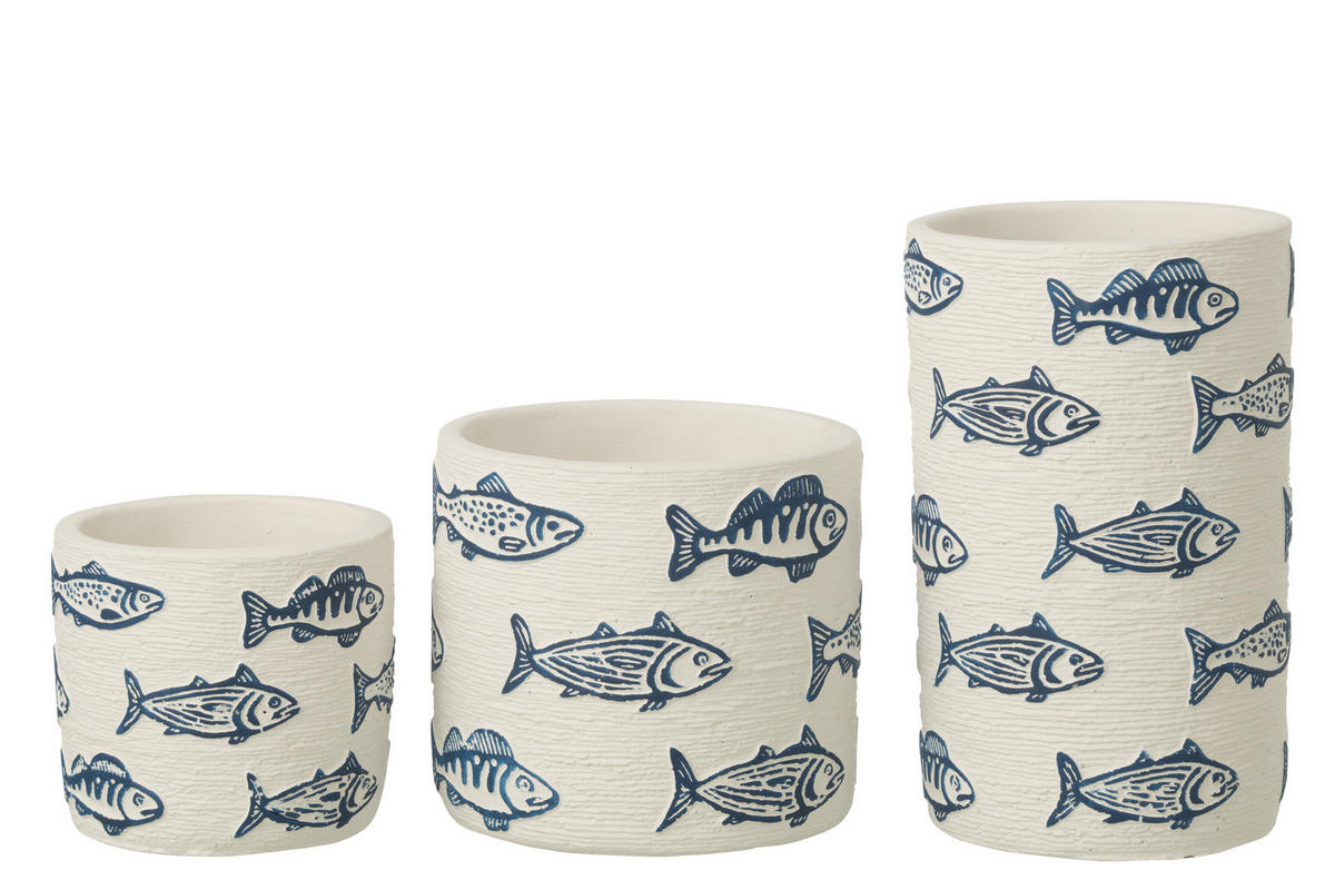 BLUMENTOPF FISCH RUND Weiß - Weiß, Stein (12.5/20cm) - J-Line