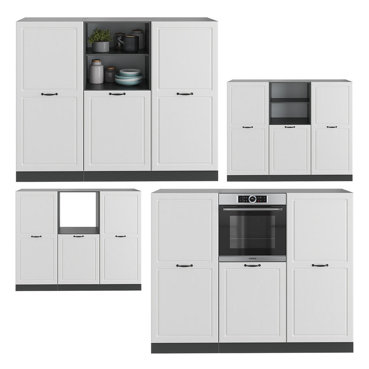 KÜCHENBLOCK R-Line Weiß Landhaus/Anthrazit 180 cm ohne AP - Anthrazit/Weiß, Holzwerkstoff (180/81.6/46cm) - Vicco