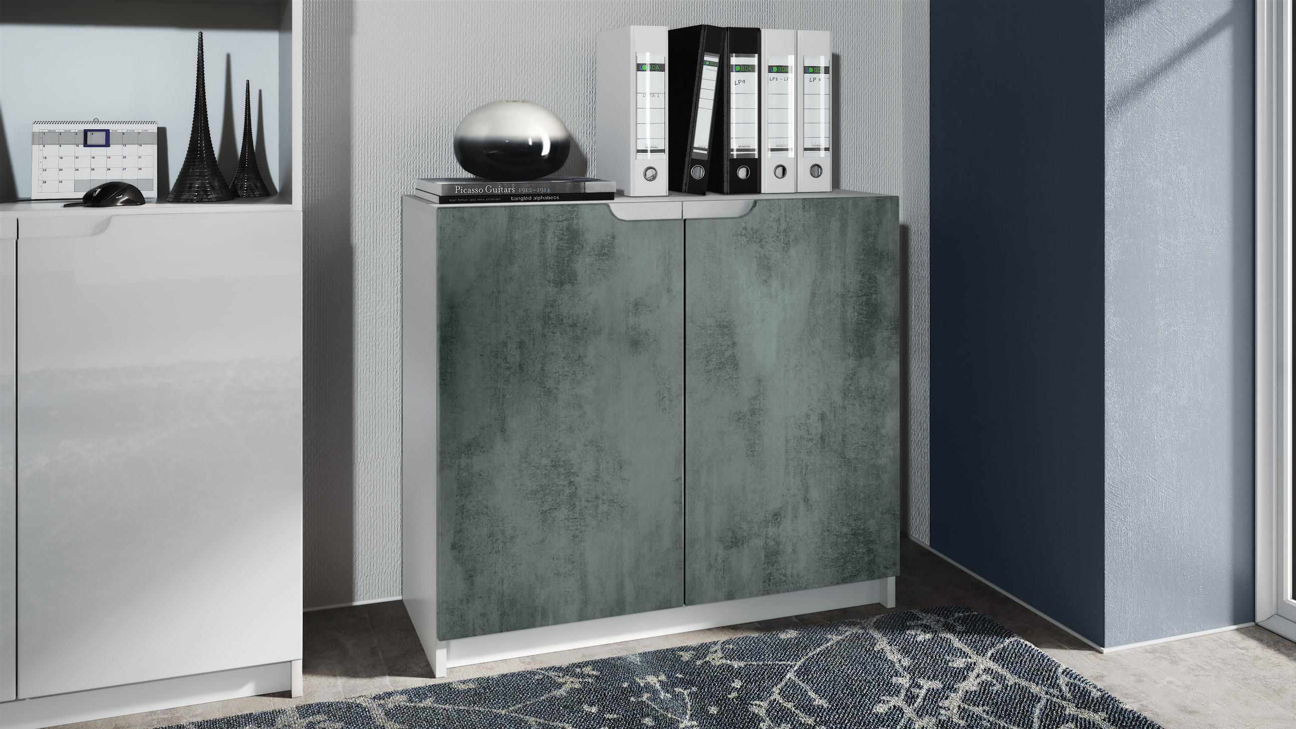 KOMMODE Logan Fronten in Beton Dunkel Optik - Dunkelgrau, Holzwerkstoff (82/78/37cm) - Vladon