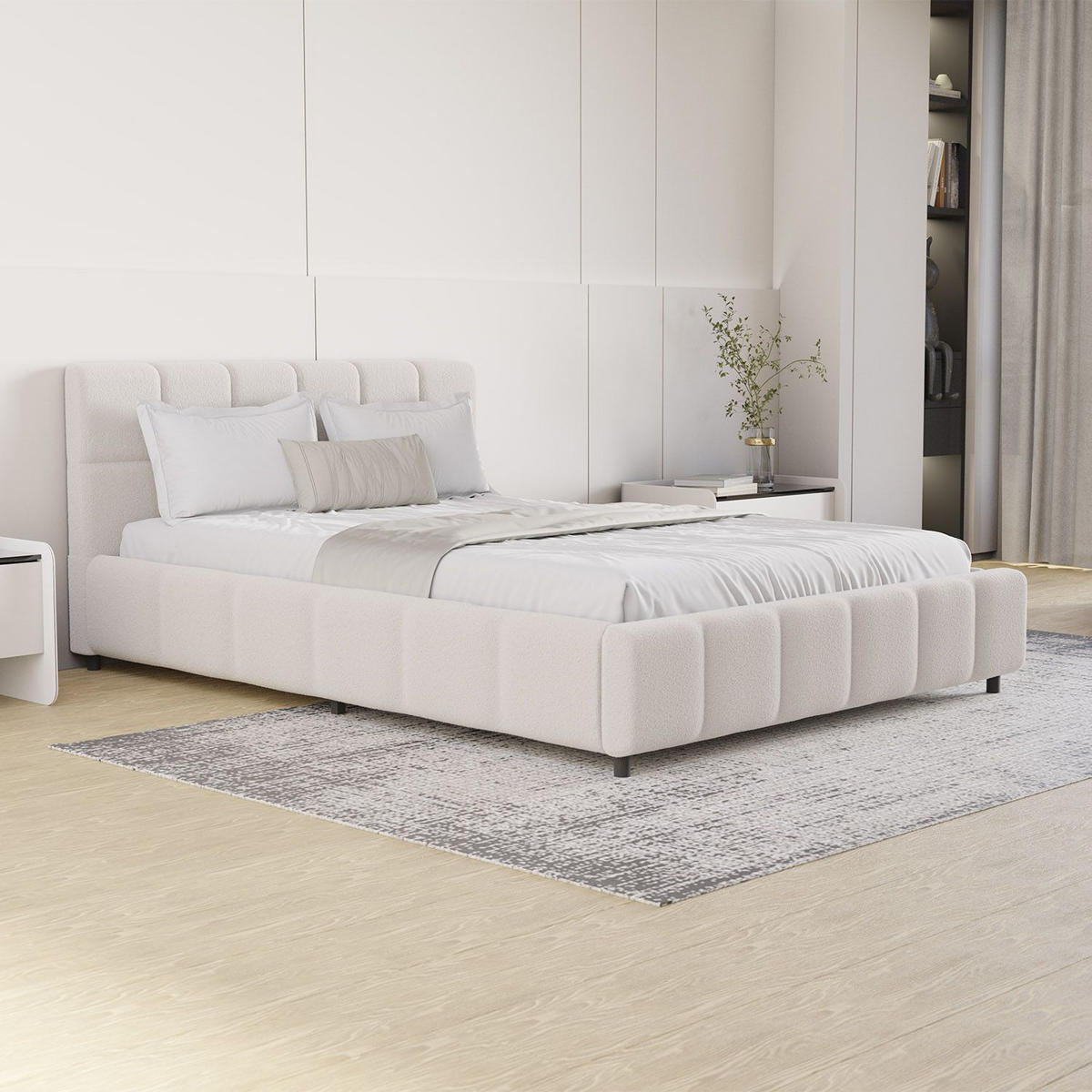 POLSTERBETT Florenz creme 140x200 cm mit Matratze - Creme, Holz (140/200cm) - Juskys