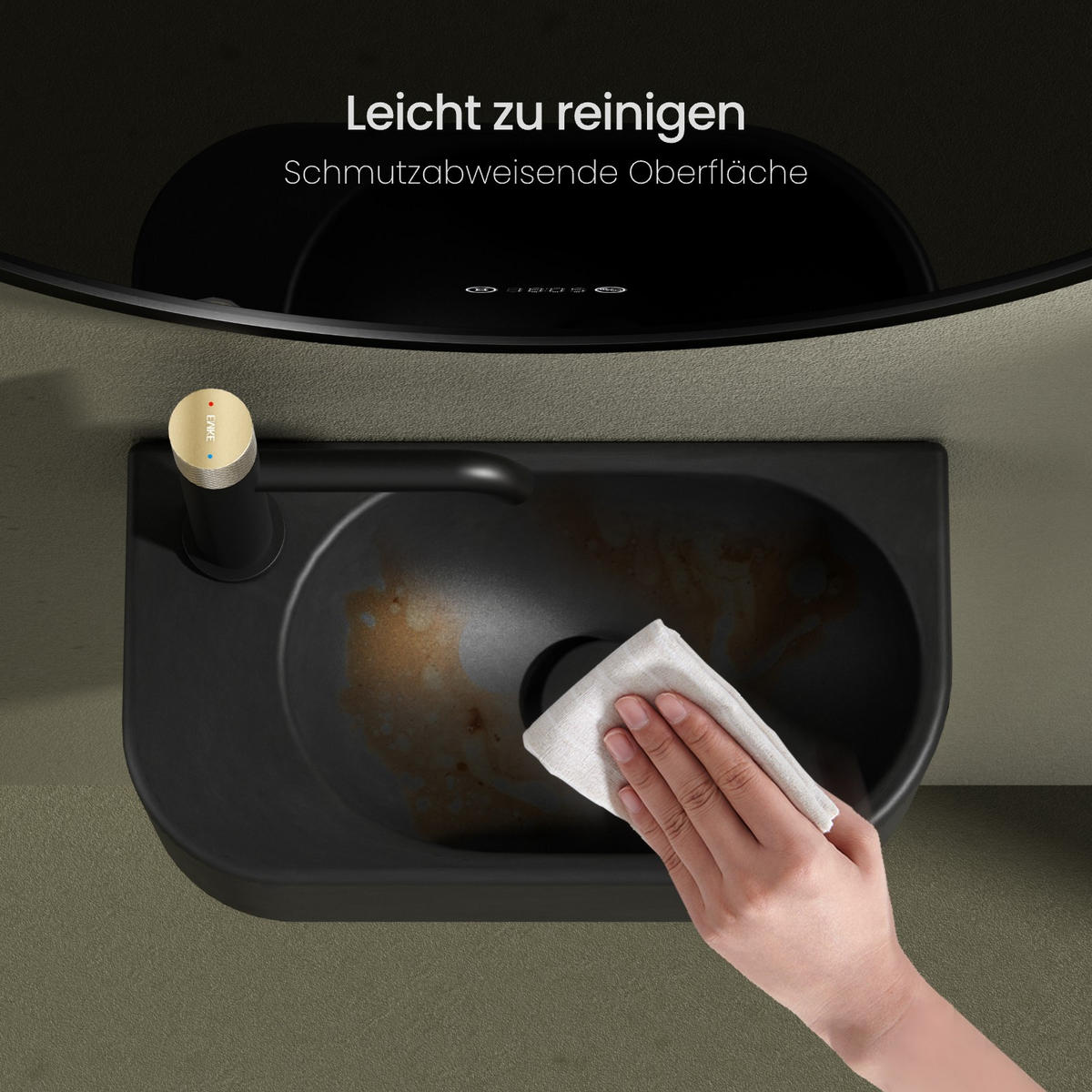 WASCHBECKEN Abgerundete Ecken Mit Hahnloch rechts Mattschwarz 40 / 21,5 / 12 cm - Schwarz, Keramik (21.5/12/40cm) - EMKE