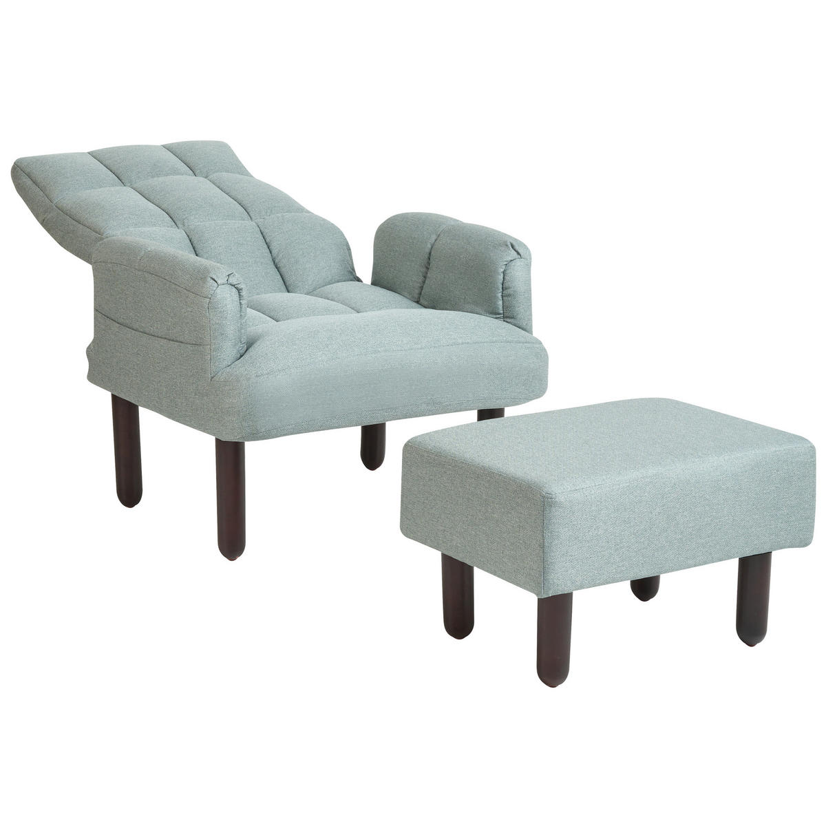 SESSEL Leinen mintgrün manuell verstellbar mit Hocker Oland - Braun/Grau, Textil (65/94/62cm) - Beliani