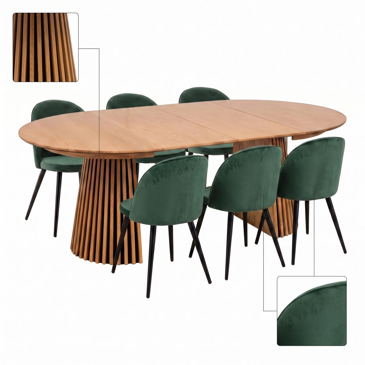 MATGRUPP Tokyo för 6 personer 120 x 120 x 75 cm – natur - Grön/Naturfärgad, Trä/Träbaserade material (120/75/120cm) - ebuy24