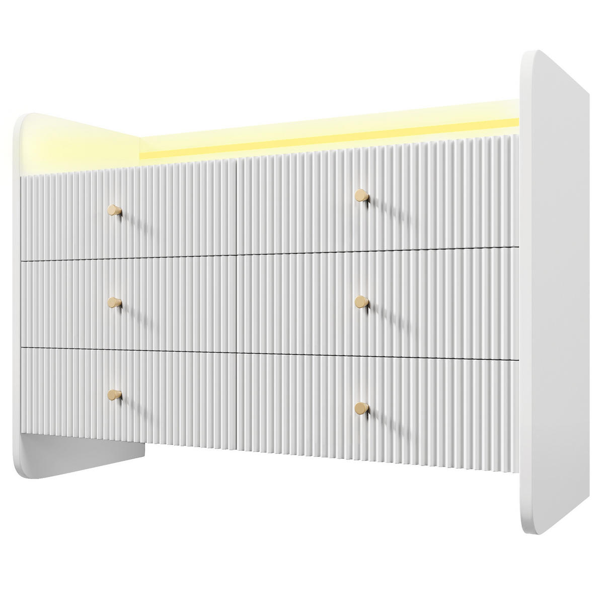 SIDEBOARD aus Spanplatte und Metall 40x120x75 cm Weiß mit LED-Beleuchtung und 6 Schubladen - Weiß, Holzwerkstoff (120/75/40cm) - IVMEU