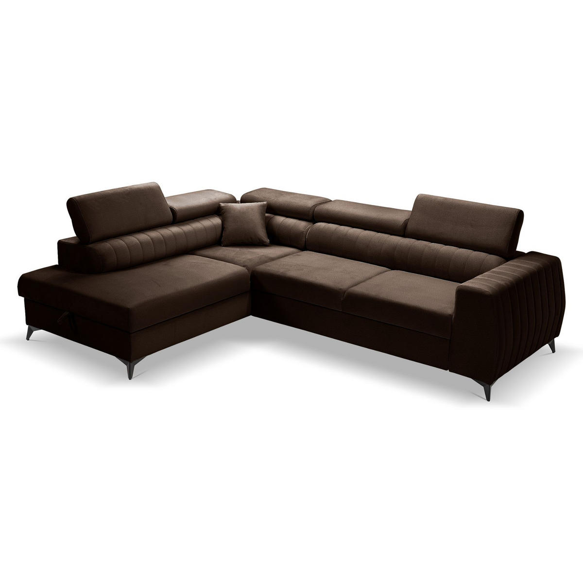ECKSOFA PIERO L Links mit Schlaffunktion 195x125 Velours Braun - Schwarz/Braun, Holz/Textil (268/203cm) - Muffo