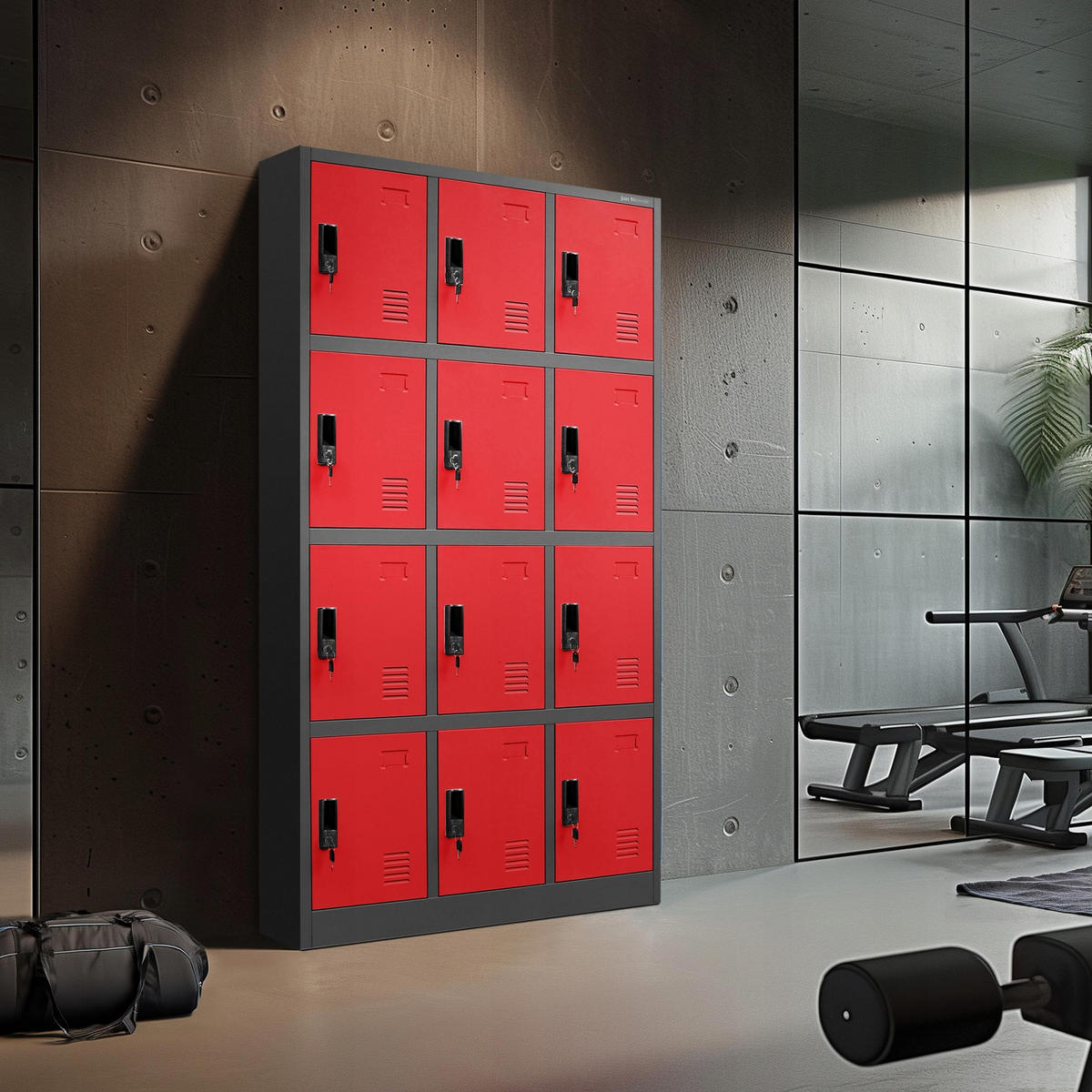 SCHLIESSFACHSCHRANK Marcin - Anthrazit/Rot, Metall (90/185/40cm) - Jan Nowak