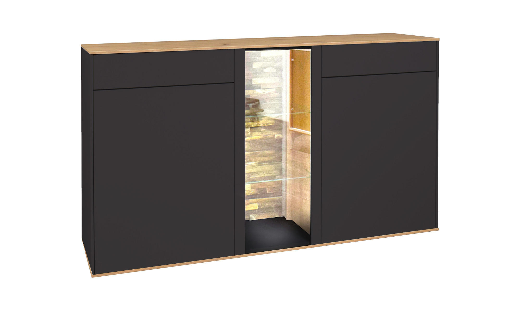 SIDEBOARD Faro Anthrazit und Asteiche 159cm Breite - Grau, Holzwerkstoff (42/105/159cm)