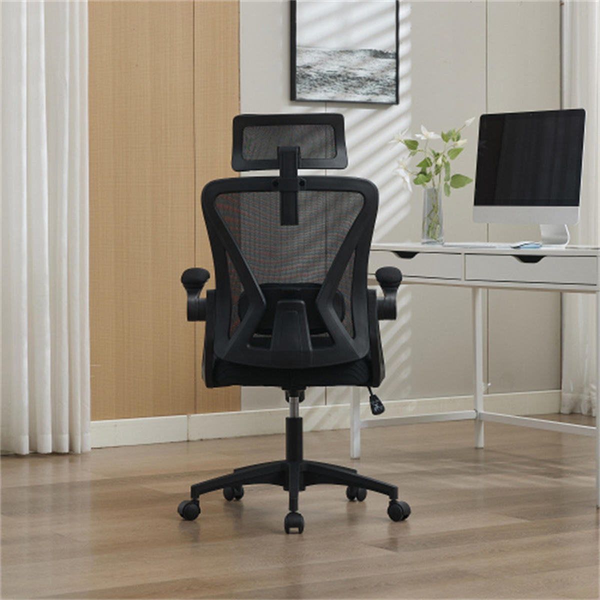 DREHSTUHL Ergonomisch Schwarz, höhenverstellbar & drehbar, Metall-Stoff-Bezug, 58 x 65 x 108 cm - Schwarz, Kunststoff (65/108/58cm) - Albatros