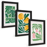 BILDER SET 3er Set - 20x30 cm Schwarzer Rahmen - Minimalistische Pflanzenmuster - Schwarz, Kunststoff (20/30cm) - TULUP