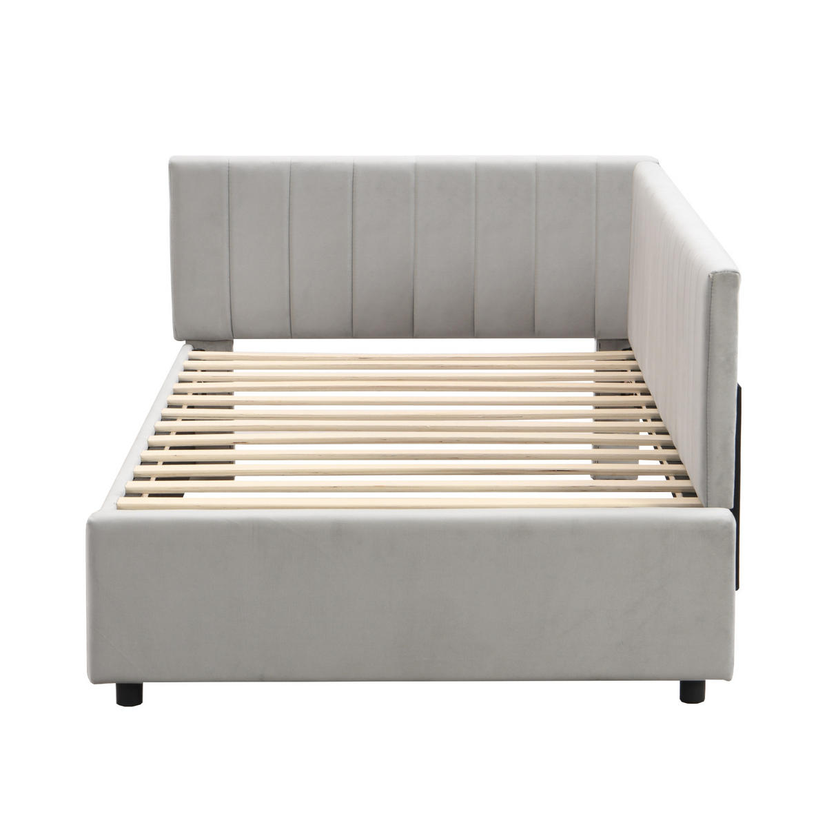 POLSTERBETT 90/200 cm mit Lattenrost hochwertiger Samtstoff grau - Grau, Leder (90/200cm) - OKWISH