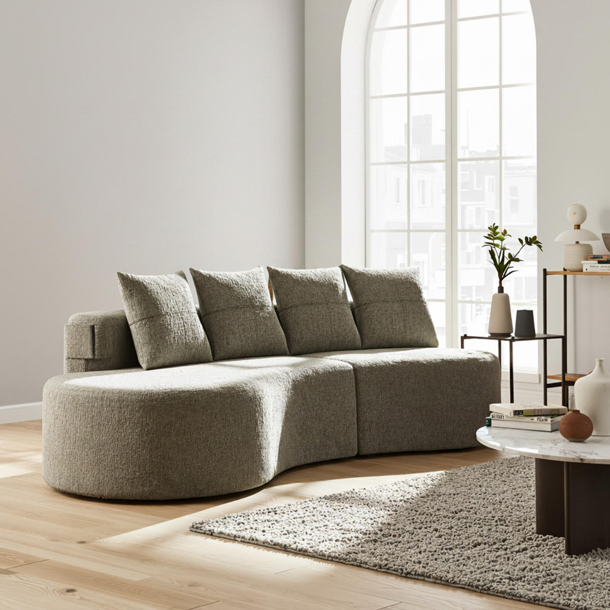 3-SITZER SOFA leinenstoff farbwahl mit getränkehalter & seitentaschen - Sandfarben, Textil (240/63/109cm) - Urban Meuble