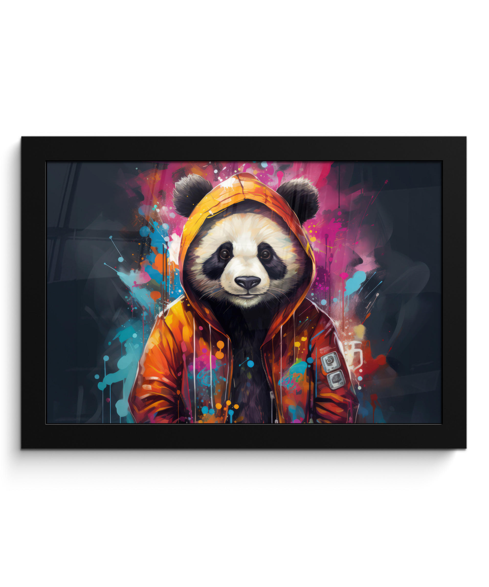POSTER MIT RAHMENGERAHMTES BILD Panda - Jacke - Graffiti - Orange 30x20 cm - Orange, Papier (30/20cm) - MuchoWow