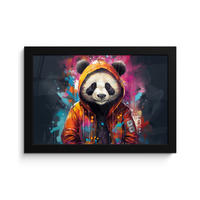 POSTER MIT RAHMENGERAHMTES BILD Panda - Jacke - Graffiti - Orange 30x20 cm - Orange, Papier (30/20cm) - MuchoWow