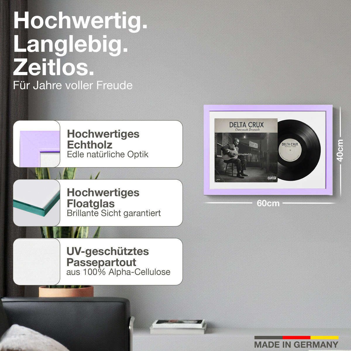 SCHALLPLATTEN BILDERRAHMEN 40/60 2er Set - Flieder, Holz (60/40cm) - K-Möbel