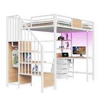 HOCHBETT 90/200 cm mit Schreibtisch, LED und Metallgestell - Weiß, Metall (90/200cm) - MIVRAY