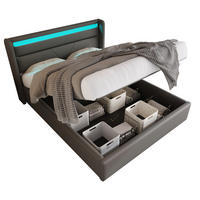 POLSTERBETT 160/200 cm mit hydraulischem Bettkasten & LED-Kopfteil, PU-Bezug, Grau - Grau, Kunststoff (160/200cm) - Redom