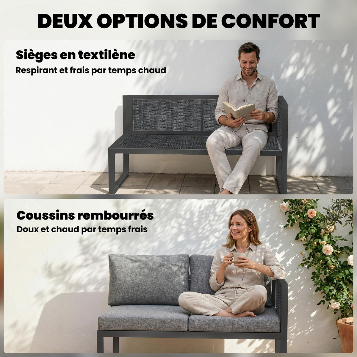 GARTENMÖBELSET DE-13529 6-sitzig mit 3 Sofas & Tisch Dunkelgrau - Hellgrau, Metall - ComfortXL