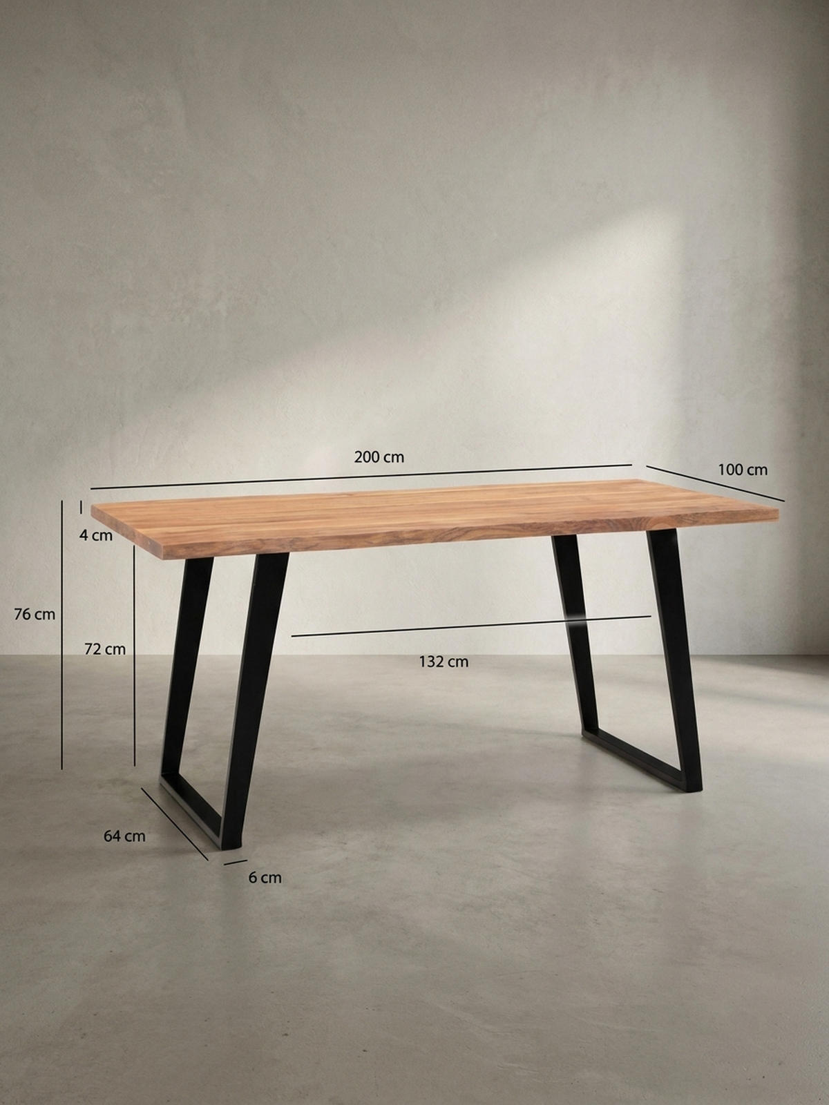 ESSTISCH Massivholz Baumkante Metall U-Gestell Handgefertigt ATOLL, Goldbraun-Schwarz 200x100x76 cm - Schwarz/Braun, Holz/Metall (100/200/76cm) - KADIMA DESIGN