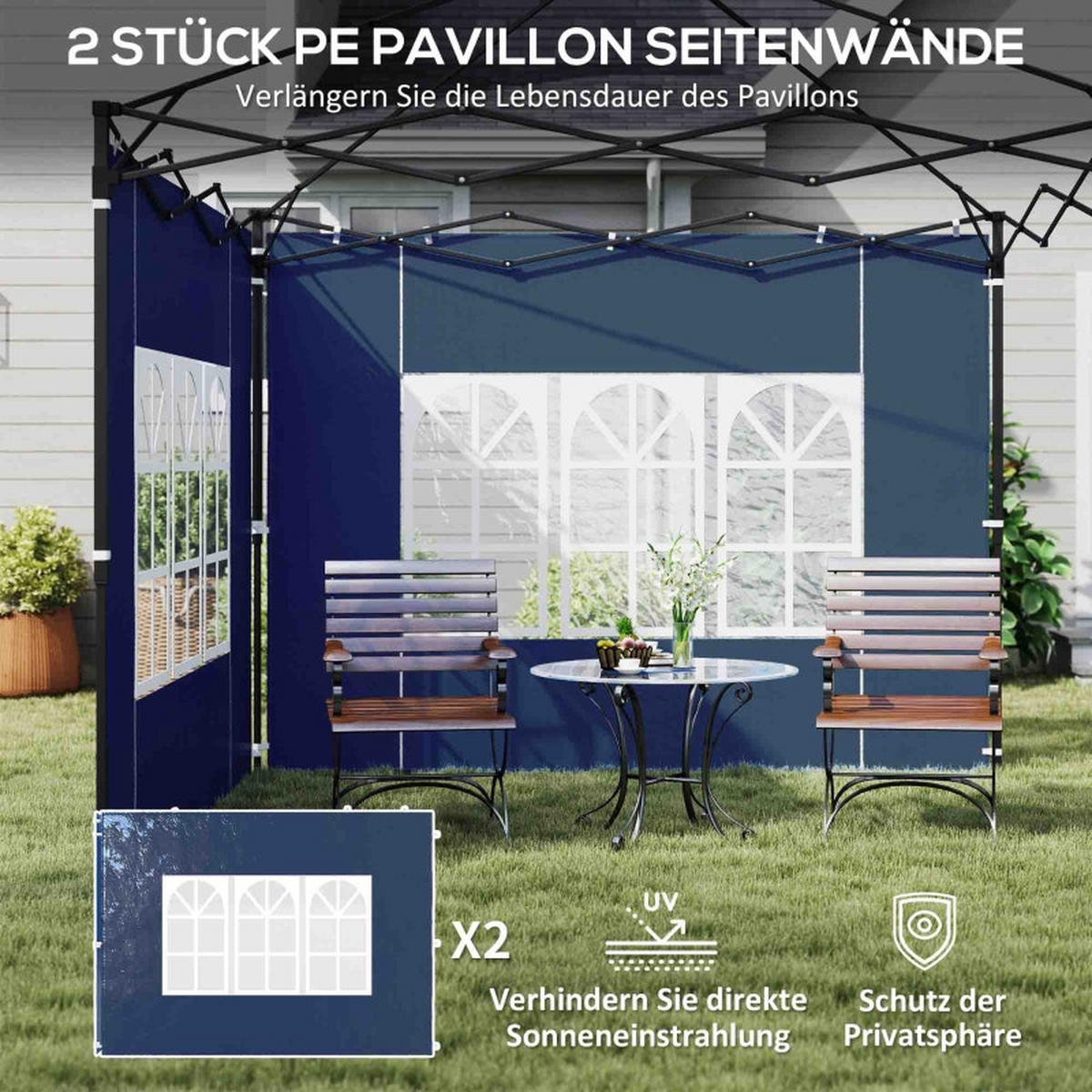 PAVILLON SEITENWÄNDE 2er Set 3x3 3x6 Fenster blau - Blau, Kunststoff (293/193/1cm) - Fortuna Lai