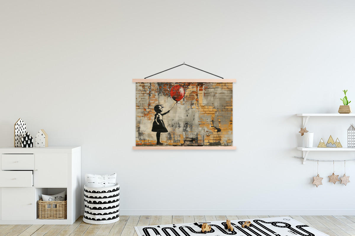 POSTER Graffiti - Banksy - Mädchen - Straßenkunst 120x80 cm - Sandfarben, Textil (120/80/0.15cm) - MuchoWow
