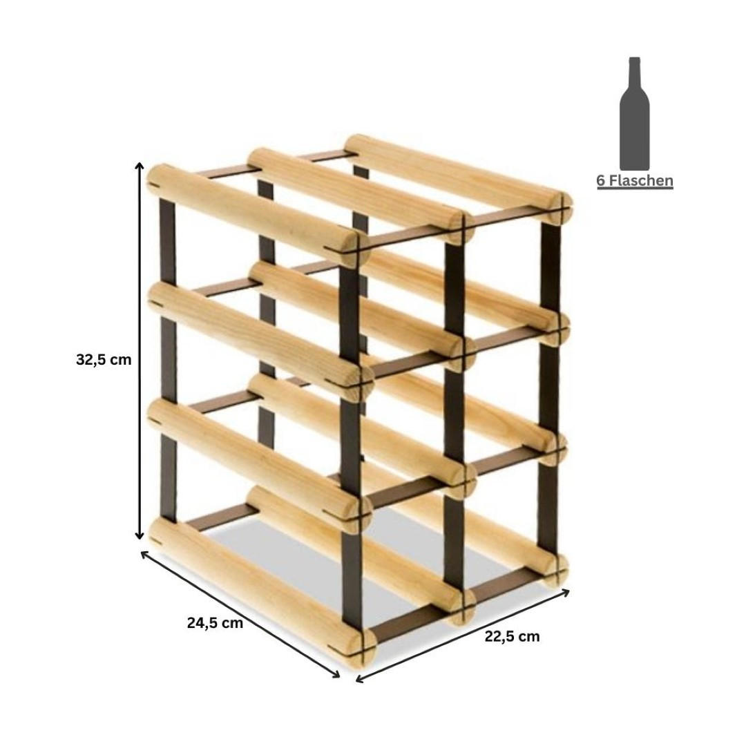 WEINREGAL Vinotega Mod Metal 32,5x22,5x24,5 cm 2x3 Flaschen Massives Kiefernholz Natur - Naturfarben, Holz (22.5/32.5/24.5cm) - PROREGAL