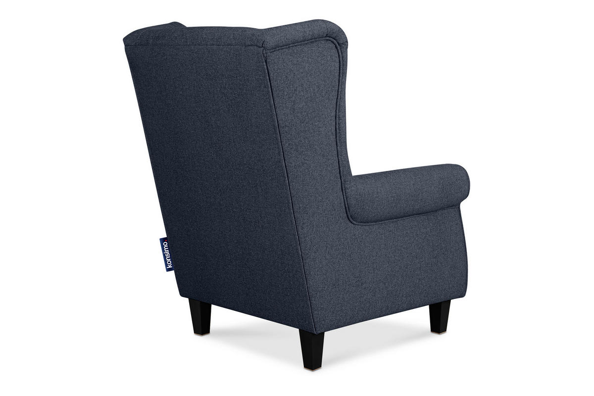 OHRENSESSEL MILES Massivholzbeine schwarz, dunkelblau - Dunkelblau, Holzwerkstoff/Buchenholz (82/105/97cm) - KONSIMO®