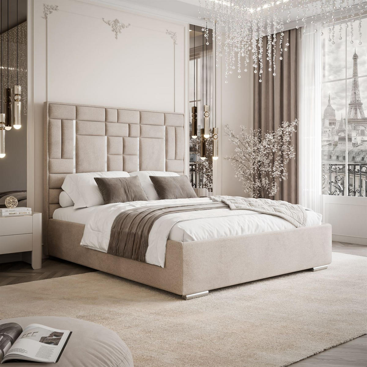 POLSTERBETT BRIGITTE SILVER mit Bettkasten 140x200 cm Element 17 - Beige, Textil (140/200cm) - Lookway