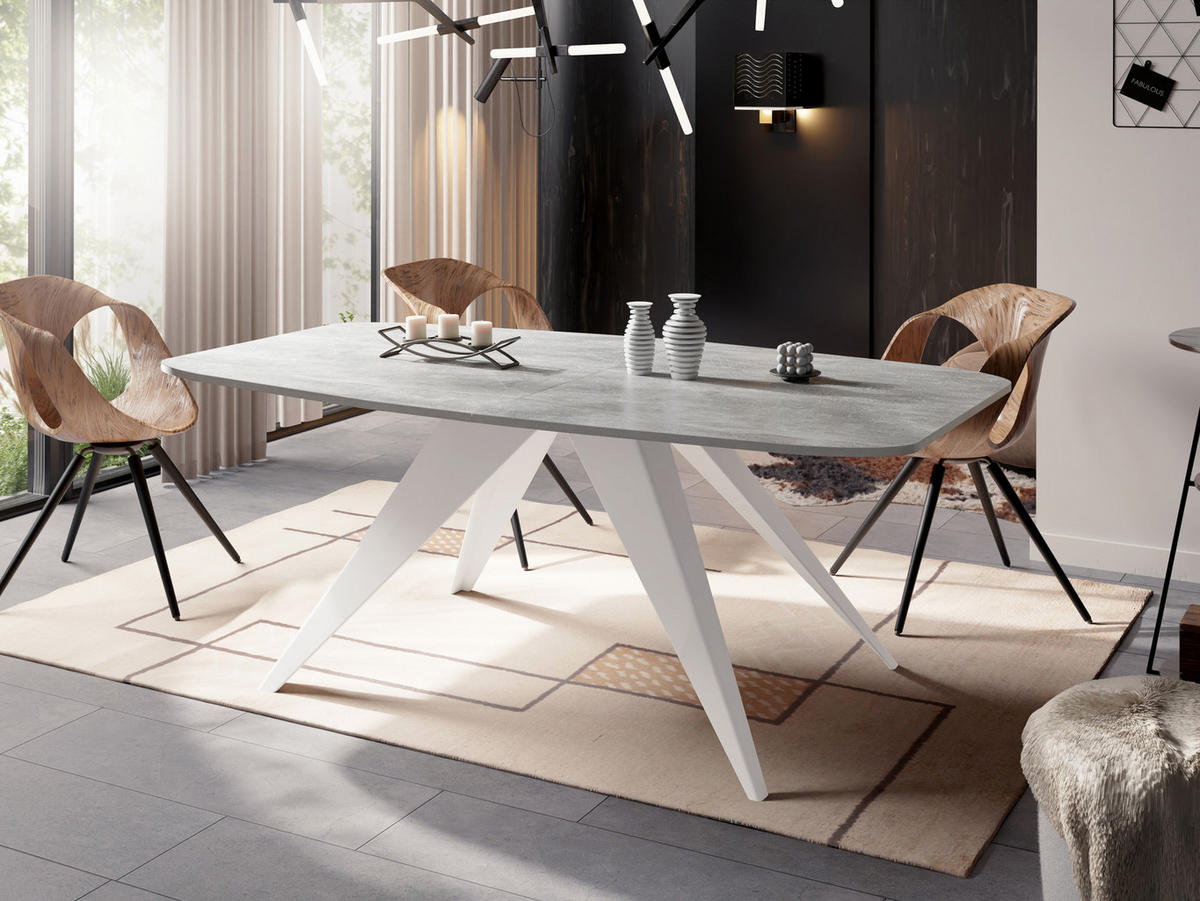 ESSTISCH Fatina rechteckig ausziehbar, Grauer Beton 160-198/90/76 cm - Hellgrau/Weiß, Holzwerkstoff/Metall (160/80/76cm) - WFL GROUP