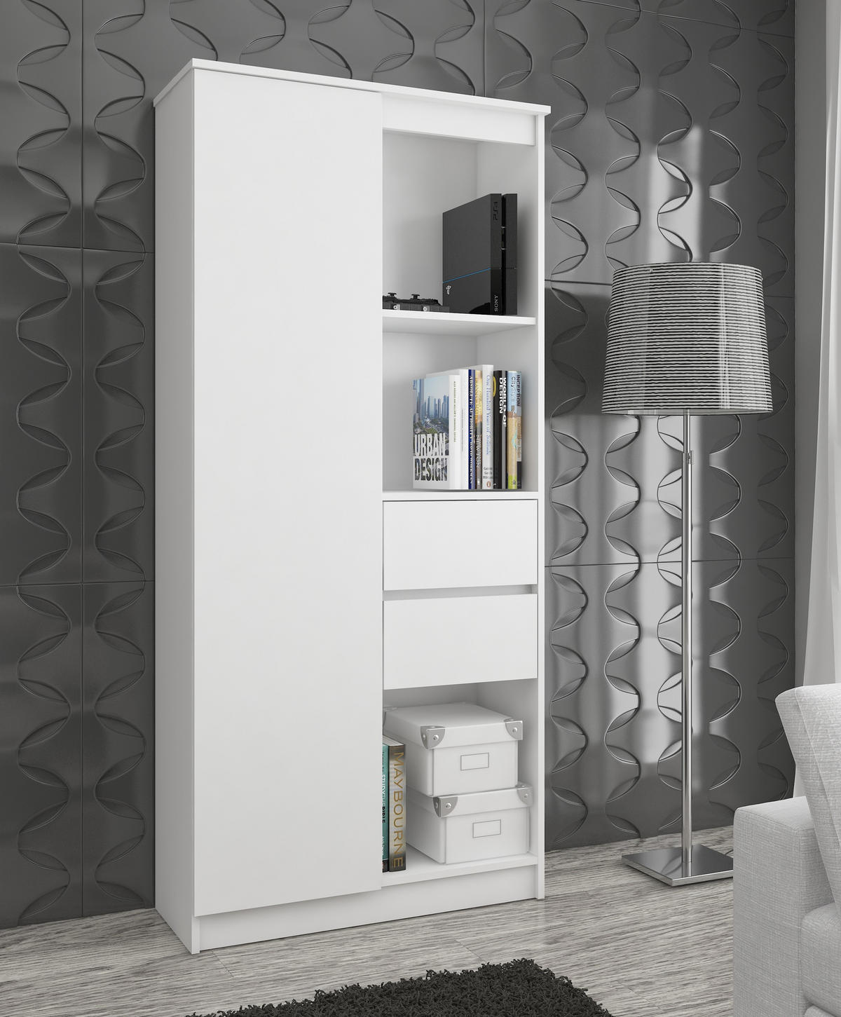 MEHRZWECKSCHRANK Weiß 80x180x35 cm - Weiß, Holzwerkstoff (80/180/35cm) - Akord