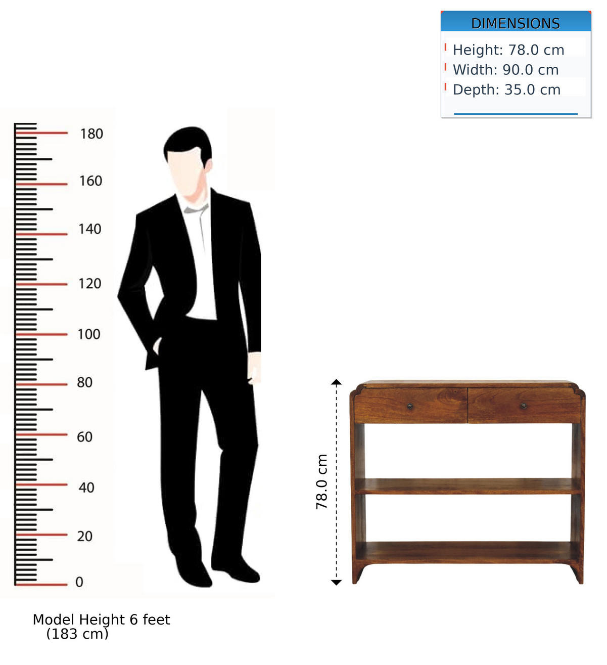 KONSOLENTISCH mit Kastanien-Finish, 2 Schubladen, 2 offene Ablagen, braun. - Braun, Holz (35/90/78cm) - Artisan Furniture