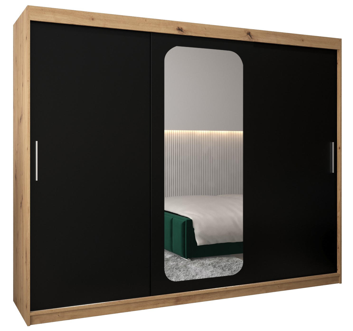 Abiks Möbel SCHWEBETÜRENSCHRANK Eiche Artisan, Schwarz 250cm × 62cm × 200cm